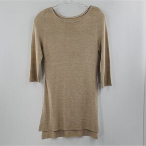 Womens Creme knit slit side Stretch Sweater blouse